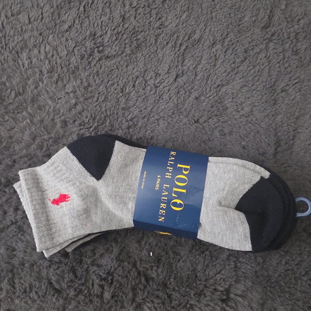 Polo by Ralph Lauren Gray and Navy Low-Cut Socks with Red Polo Logo